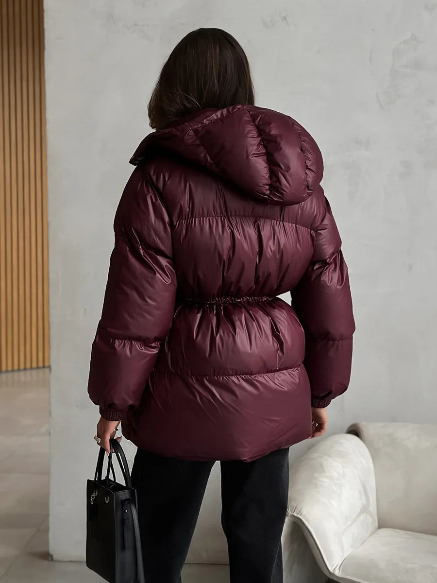 Bornladies Drawstring Slim Fit Cotton Jacket Women's  Winter New Hooded Zipper Cotton Robe Comfortable Warm Bread Jacket