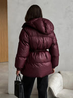 Bornladies Drawstring Slim Fit Cotton Jacket Women's  Winter New Hooded Zipper Cotton Robe Comfortable Warm Bread Jacket