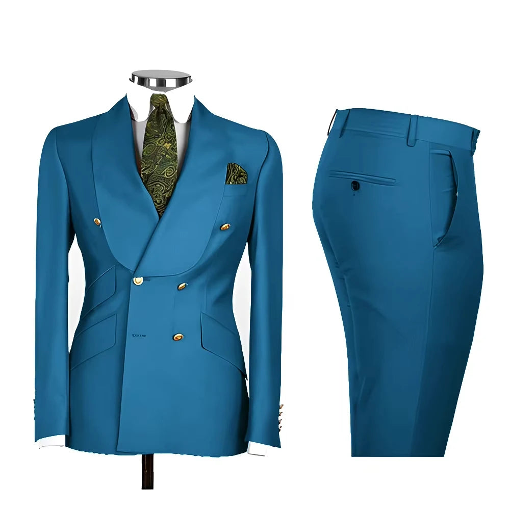 Men's Double Breasted Tuxedo Suit Shawl Lapel Slim Fit 2 Piece Blazer & Pants Formal Business Luxury Suits Casual Wedding Groom Main image