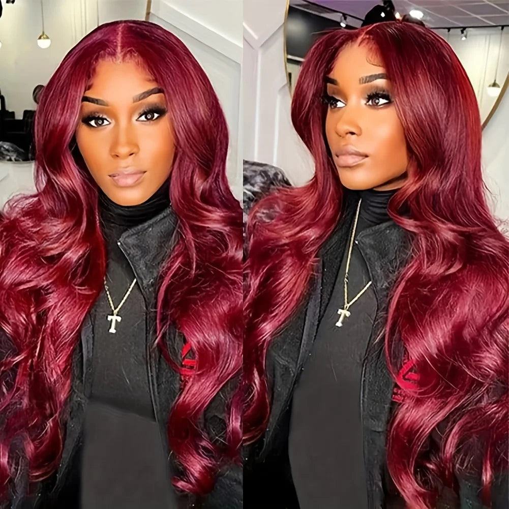 250 Density 99J Burgundy 13x6 Lace Frontal Human Hair Wigs Brazilian Colored 30 42 Inch Body Wave Lace Front Wigs Human Hair