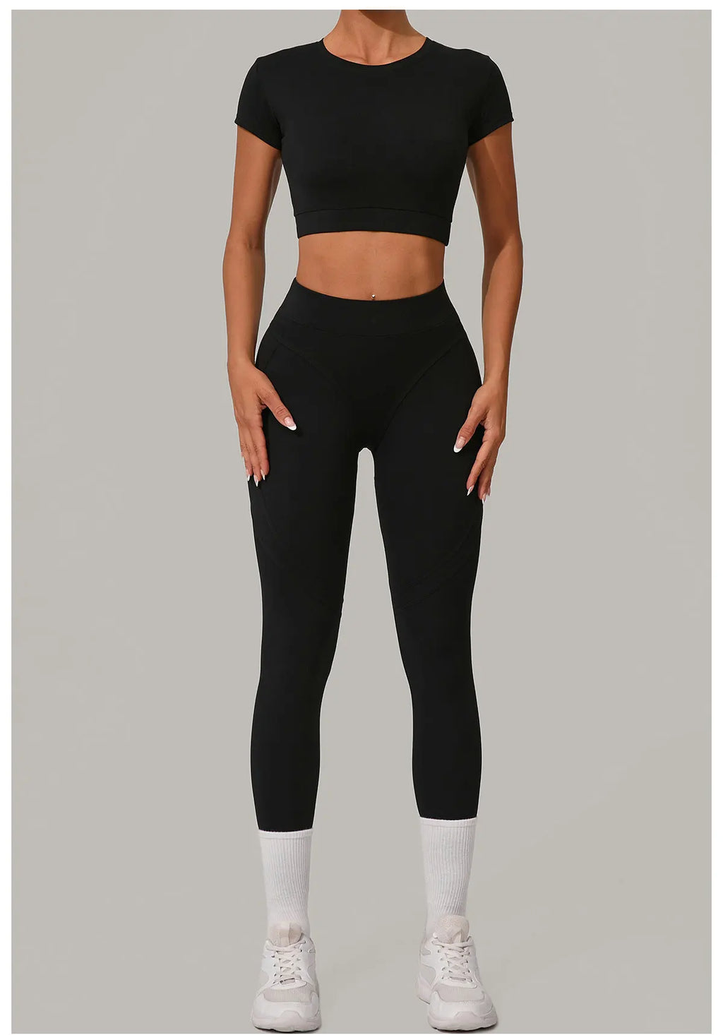 2PCS Yoga Set Gym Clothes Seamless Sportswear Yoga Suits Women Fitness Tracksuits Sports Short Sleeves Gym Leggings Sports Suits