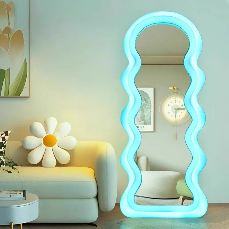 Korean Style Light Mirror Wavy Light Funky Aesthetic Full Body Mirror Living Room Design Floor Spiegel Wand Home Decorations
