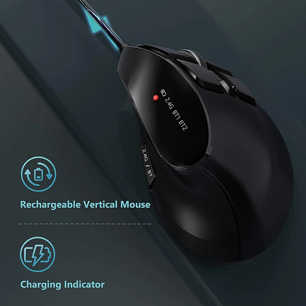 JOMAA 2.4G Wireless Mouse Rechargeable Bluetooth Mouse Ergonomic Vertical Mouse for Mac Windows Laptop Tablet Gaming Mause