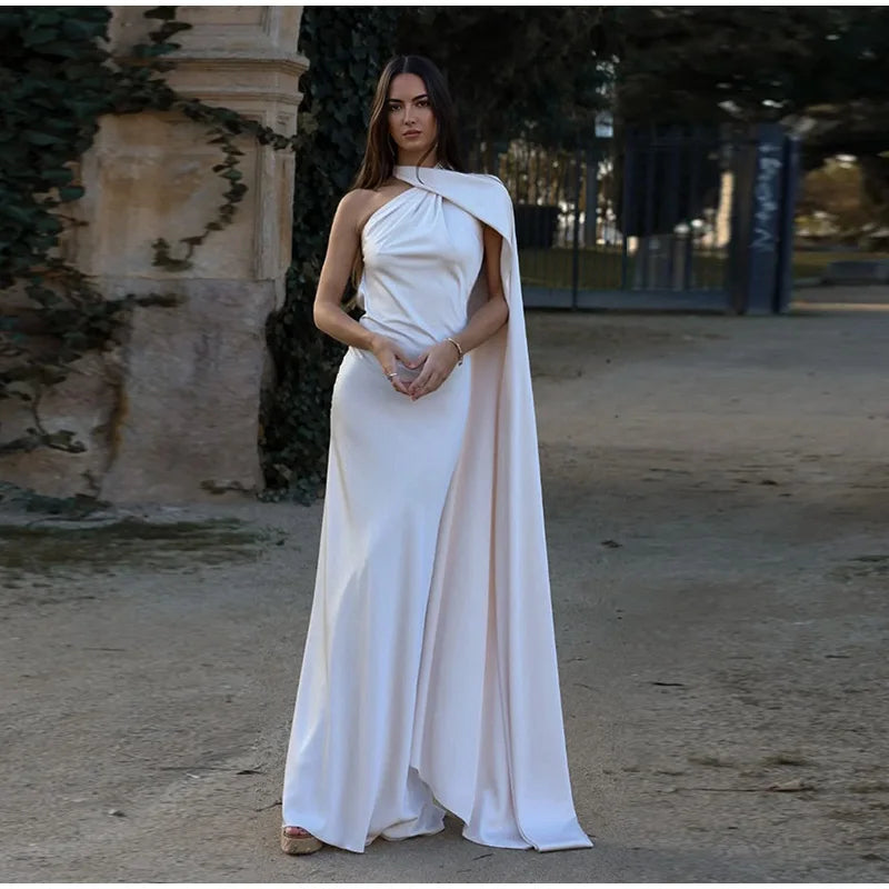 Elegant Ribbon Halter Dress Women Solid Off Shoulder Sleeveless Backless Slim Maxi Dresses 2026 Summer Autumn Party Robes Lady