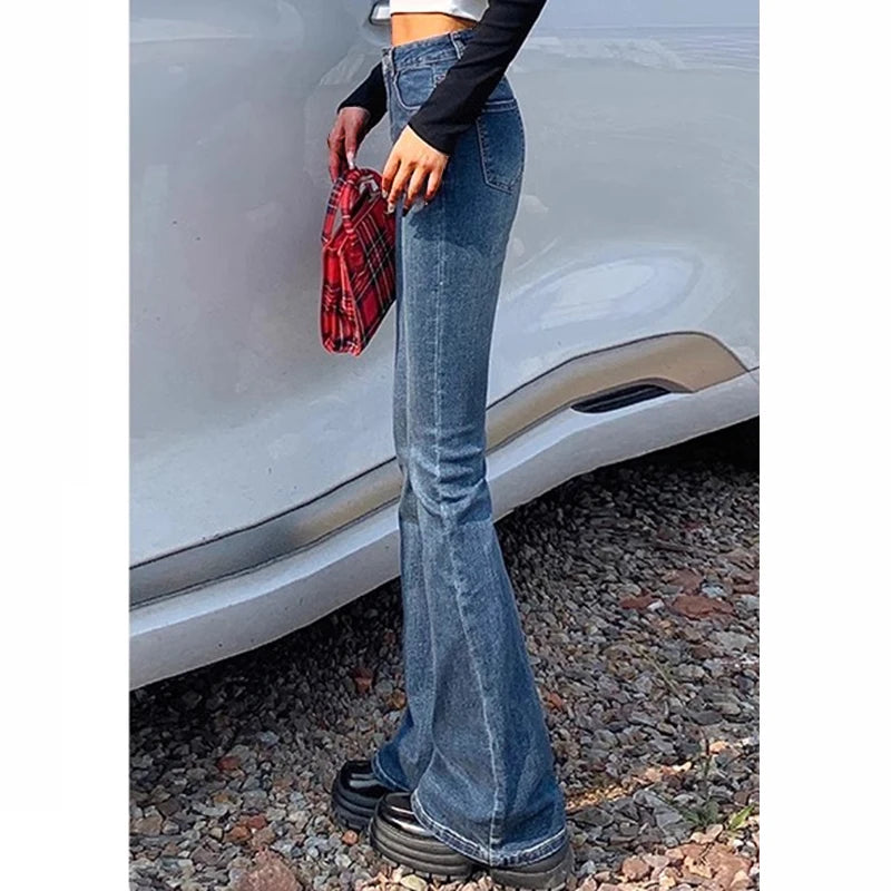 High Waist Flare Jeans - Elastic Bell Bottom Denim Pants
