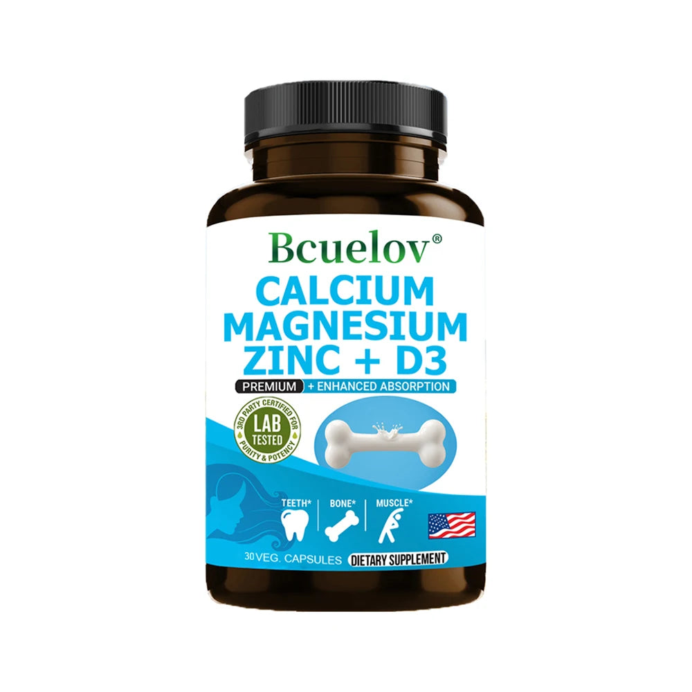 Bcuelov Calcium Magnesium Zinc Vitamin D3 Supplement - Bones Teeth Muscles Nerves Metabolism Protein Synthesis Immune System