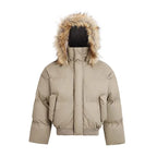 2024 American New Fashion Solid Color Fur Collar Hooded Cotton-padded Jacket Women Y2K Harajuku Gothic Hip-hop Pop Jacket Coat