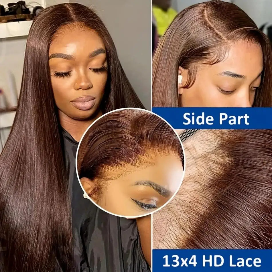 Chocolate Brown Straight 13X6 Hd Lace Frontal Wig Colored 100% Human Hair 13X4 Lace Front Wigs For Women Preplucked 30 36 Inch