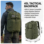 Men 45L Tactical Hiking Backpack Molle Mountaineering Water Resistant Outdoor Camping Trekking Backpacking Bushcraft Travel Rucksack Bug Out Bag Survival Emergency Large Capacity Climbing Cycling Daypack Women Durable Wear Re