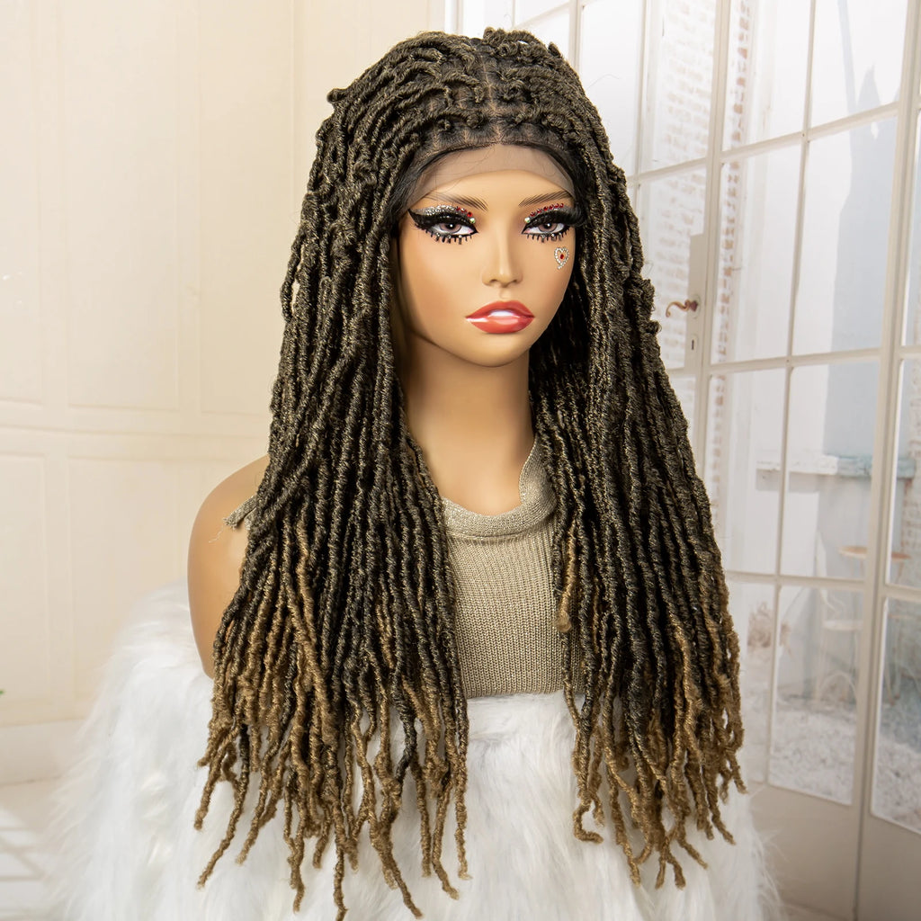 Synthetic Full Lace Locs Braided Wigs for Black Women 24 inches Knotless Box Dreadlock Braids Wig Lace Frontal Braiding Wig