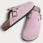 Comwarm Men Suede Clogs Slippers Classic Cork Footbed Mules Women Cozy Fashion Clogs Shoes With Arch Support Men Beach Sandals