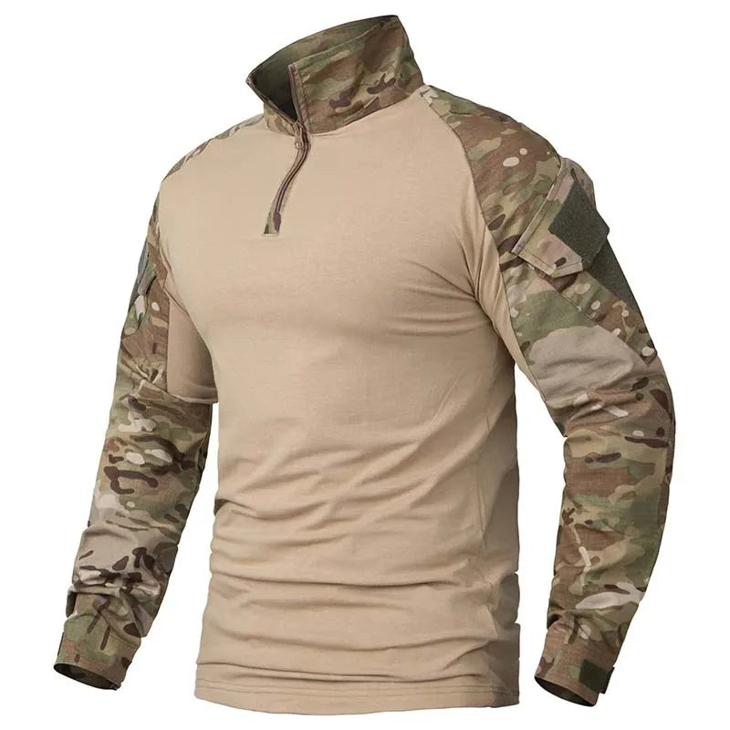 Softair Outdoor Long Sleeve Tactical Shirts Combat Shirt 1/4 Zipper Ripstop Wear-resisting Camo Airsoft T Shirts Men Clothing