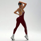 Color blocking camisole jumpsuit, shock-absorbing yoga suit, hollowed out waist, sexy jumpsuit, quick drying sports jumpsuit, ti