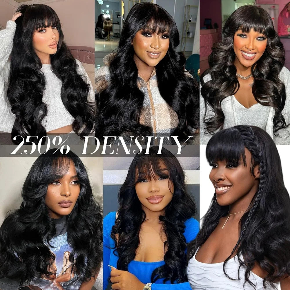 Body Wave Wigs with Bangs 3x1 Middle Part Lace Wig Human Hair Pre Plucked Body Wave Real Human Wigs with Bangs for Women 34 Inch