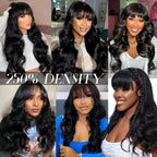 Body Wave Wigs with Bangs 3x1 Middle Part Lace Wig Human Hair Pre Plucked Body Wave Real Human Wigs with Bangs for Women 34 Inch
