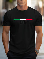 Men's summer 100 cotton fashionable casual loose plus size ITALIA pattern printed sports round neck short sleeved T-shirt top