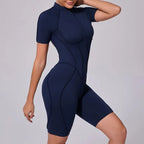 Seamless Yoga Jumpsuits Sports Fitness Zipper Hip-lifting Short-sleeved Backless Dance Workout Gym Shorts Bodysuits for Women