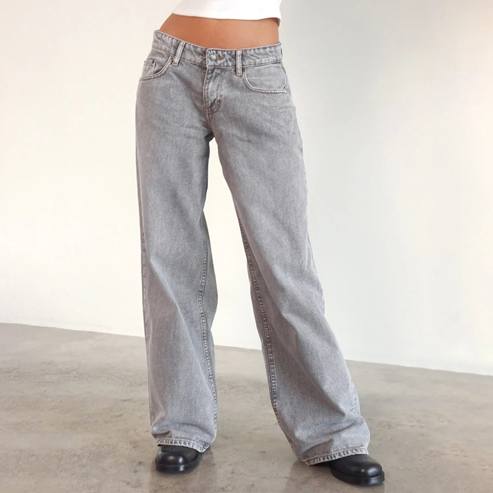 Y2K Baggy Jeans for Women Trendy Low Rise Casual Straight Leg Boyfriend Jeans Denim Pants with Pocket Streetwear