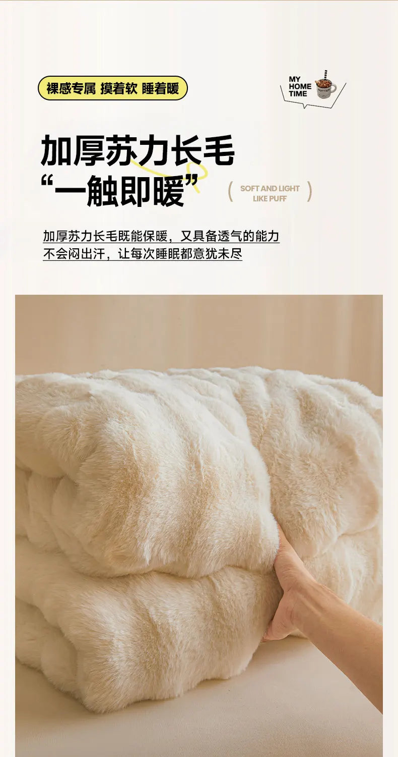 Ultra Soft Luxury Flffy Faux Rabbit Fur Blanket, Thick Winter Warm Throw Blankets, Plush Cozy Bubble Fleece Blankets Home Decor