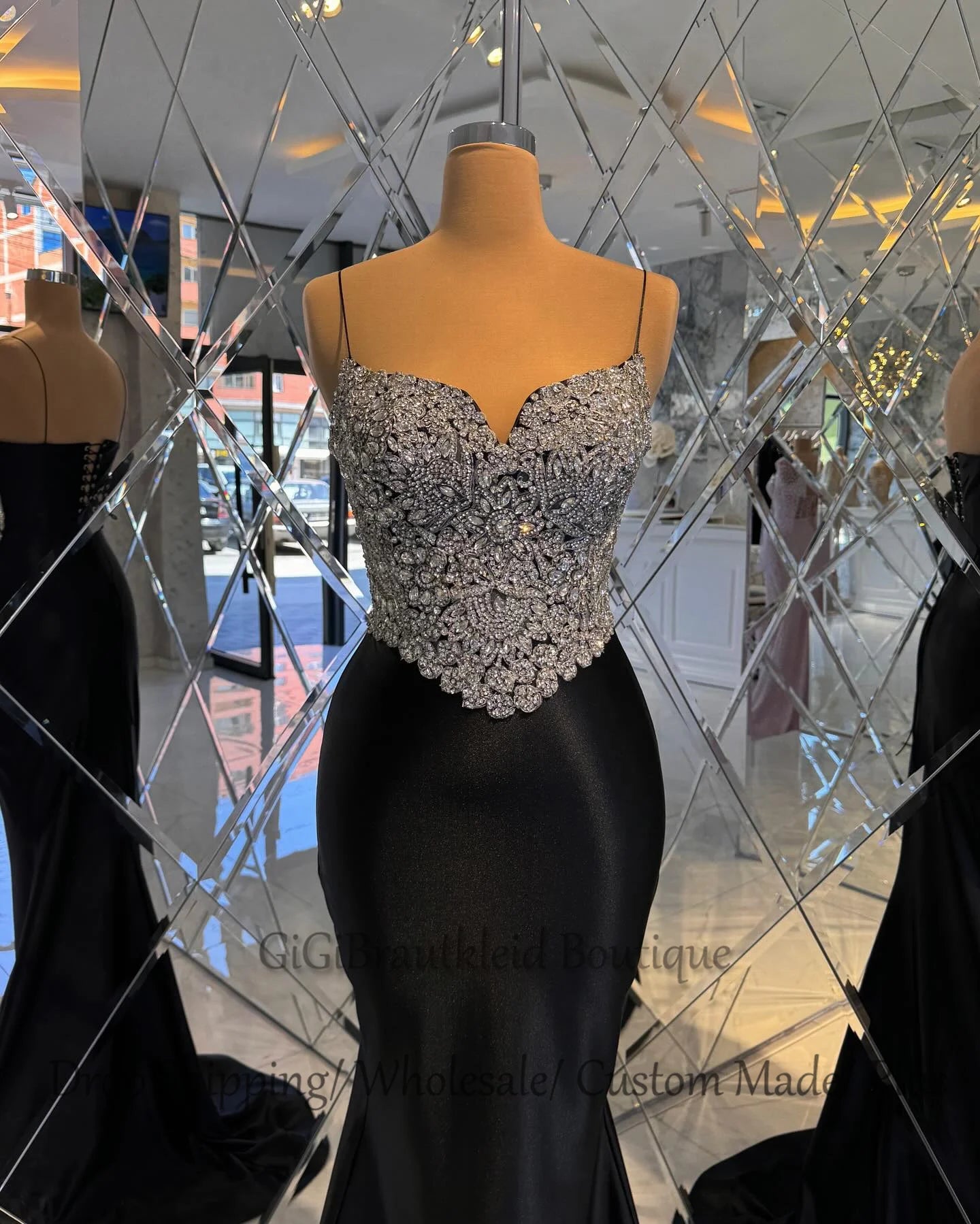GiGiBraut Fancy Spaghetti Straps Prom Dress for Women Rhinestones Lace up Sweetheart Evening Gowns Vestidos De Gala Customized Secondary image