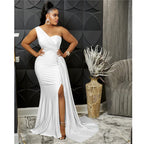 Sexy One Shoulder Elegant Evening Dresses for Women Party Night Mermaid Dress Backless Side Split Bodycon Long Dress Vestidos