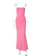 Hugcitar Elegant Women Solid Strapless Backless Bandage Sexy Bodycon Maxi Dress Summer Women Y2K Clothes Beach Vacation Party