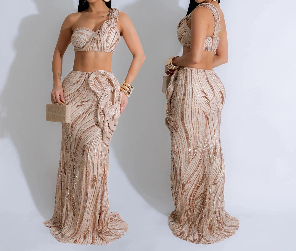 Sexy One-shoulder Long Summer Dress Sequin Birthday Holiday Elegant Party Evening Dresses Luxury Womens Prom Dresses XSY29