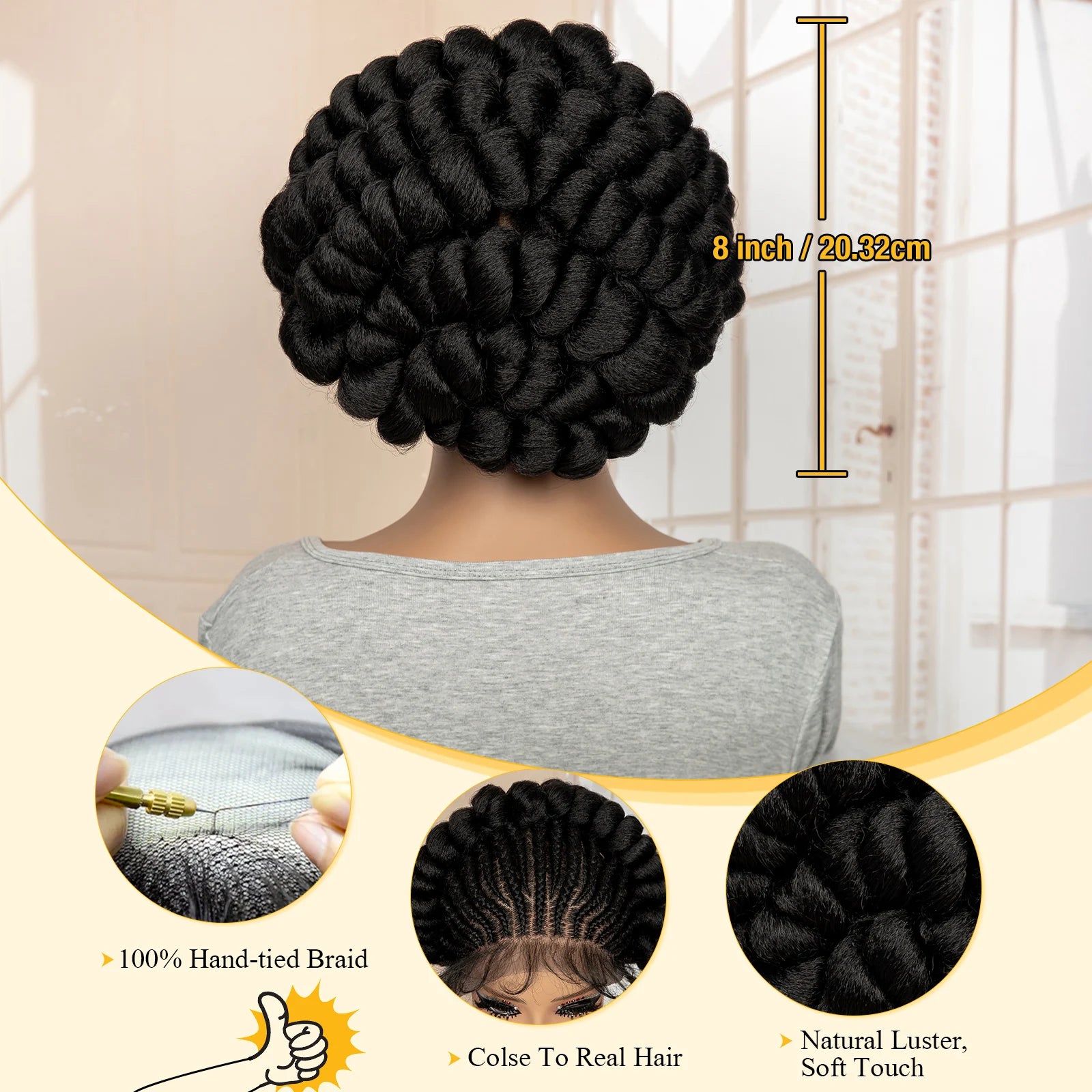 New Synthetic Full Lace Handmade Bantu Braided Wigs African Hair Wig for Black Women Short Cute Knotless Box Braiding Wig