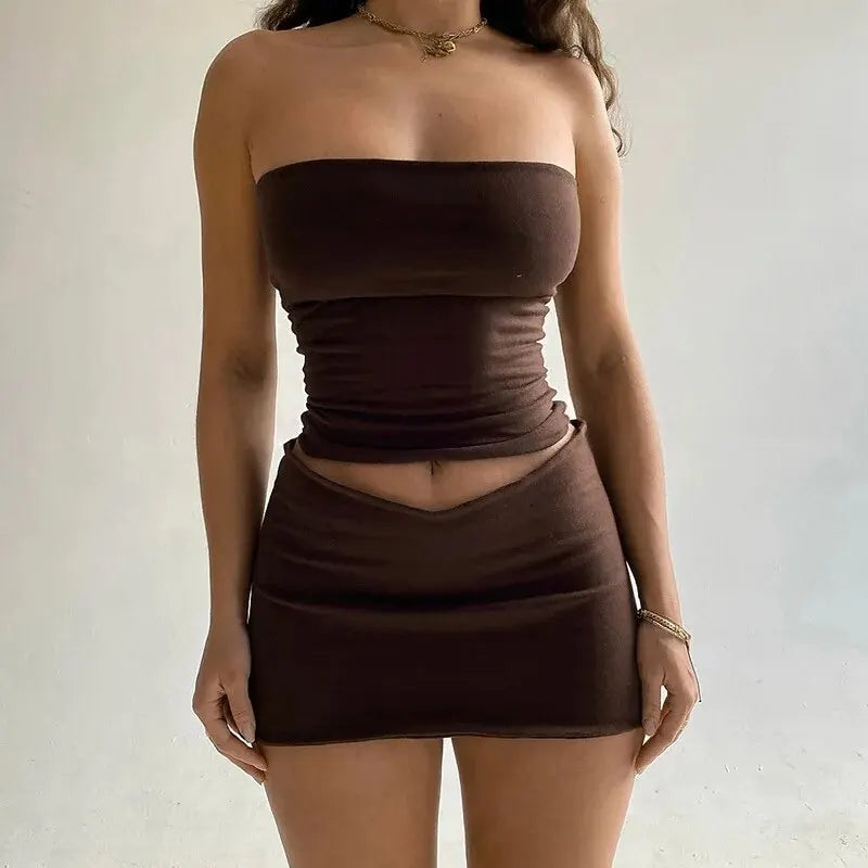 Dulzura Women 2026 Spring Tube Tops Mini Skirts Party Club Two Piece Matching Sets Vacation Outfits Wholesale Items For Business