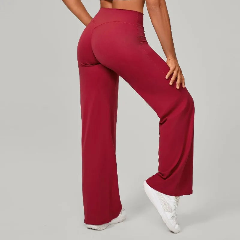 Women's New Pilates Straight Leg Yoga Pants Hip Lifting Tight Fitting Wide Leg Pants Outdoor Sports Running Casual Fitness Pants