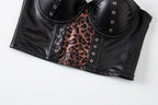 Stylish Wowen PU Leather Corset Imitation Leather Festival Clothing Bustier Lady Cropped Top Girls Punk Rock Club Party Camis