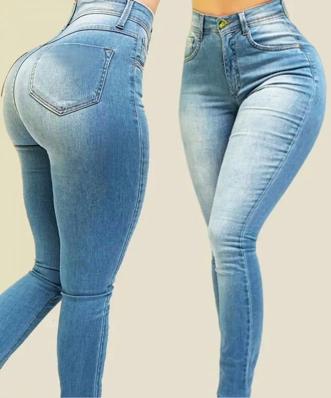 Woman's pure color jeans denim high waist jeans street play cultivate one's morality pants shaping figure with high waist jeans Secondary image