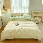 2-side Solid Color Brush Fabric Bed Set 4 Pieces Duvet Cover Pillowcase Bedding Set Bed Sheet Quilt Cover Single Queen King Size