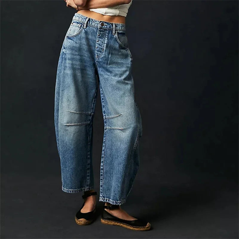 High Stretch Mid-Rise  Jeans Fashion Wide Leg Shape Women Casual Baggy Mid Waist Denim Jeans Main image