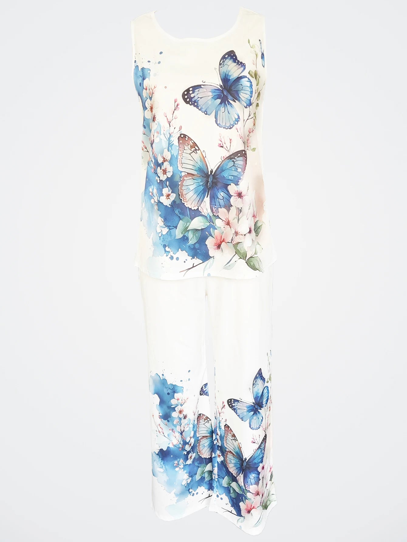 Simple Sleeveless Printed Vest Long Pants Set Women Summer Fashion Round Neck Casual T-Shirt Top Loose Pants Suit Clothes