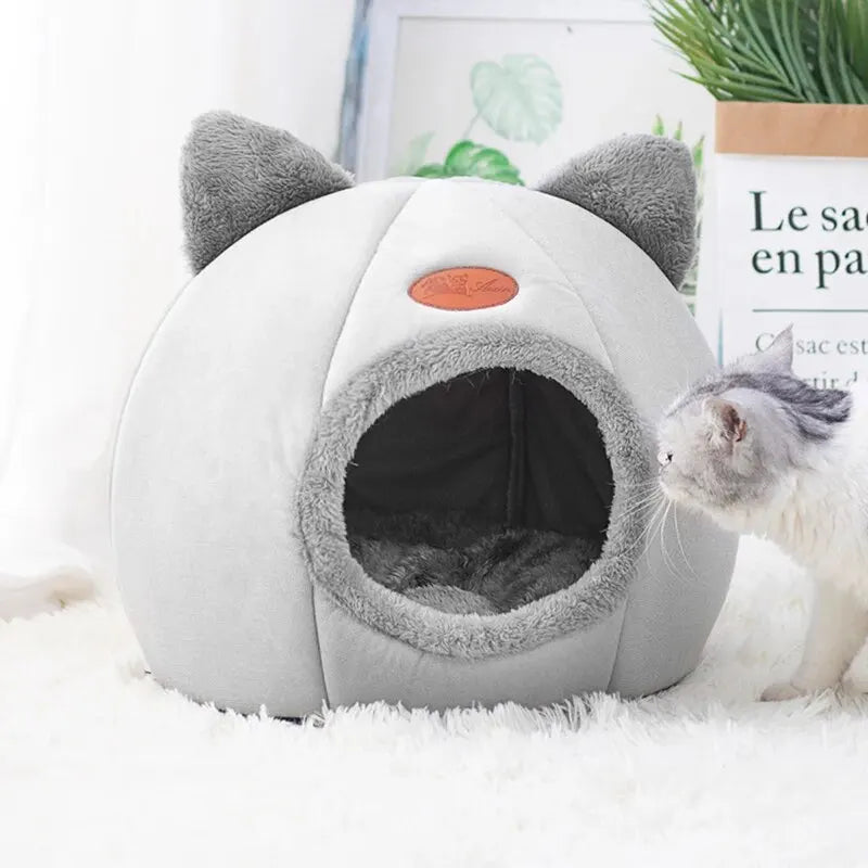 Cat Head Shape Cute And Comfortable Warm Cat House Safe Sleep Cave Non-Slip Semi-Closed Design Four Seasons Universal Cat Nest Secondary image