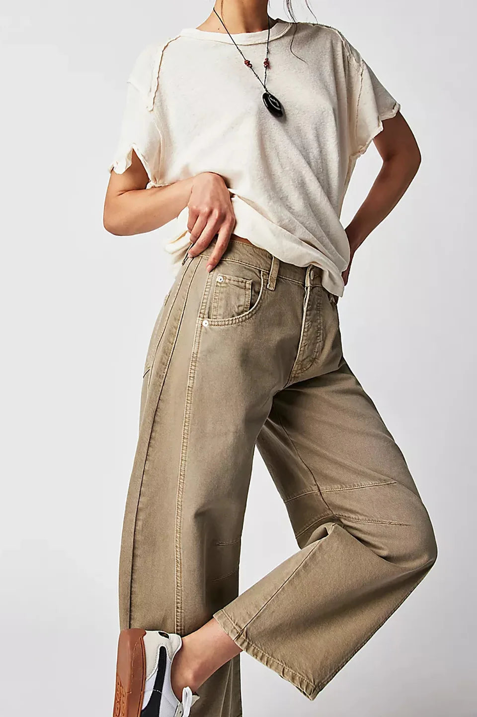 Midiross High Stretch Mid-Rise Barrel Jeans Fashion wide Leg Shape Women Casual Baggy Mid Waist Denim Pants