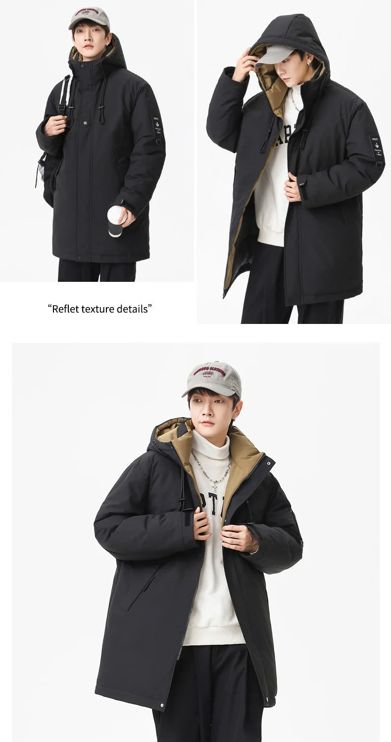 Winter new style cotton coat for men 2026 snap-closed hooded jacket neutral style mid-length workwear cotton coat for men