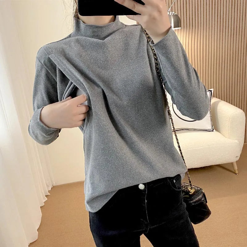 Pregnant Woman Fall/Winter Clothes Warm Solid Color Long Sleeve Maternity Lactation Tops Breastfeeding Knitwear Nursing Tops Main image