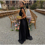 Elegant Ribbon Halter Dress Women Solid Off Shoulder Sleeveless Backless Slim Maxi Dresses 2026 Summer Autumn Party Robes Lady