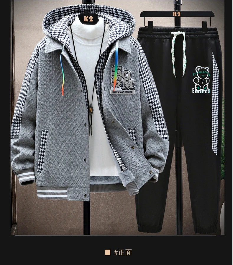 Winter Men's Sets Tracksuit Men Wool Hooded Sweatshirt Thicken Warm Sportswear Male Casual Suit Two Piece Sets