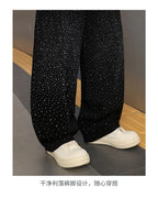Spring/Summer Rhinestone Straight Leg Jeans Retro Loose Fit Slimming Pants Casual Korean Style Long Pants