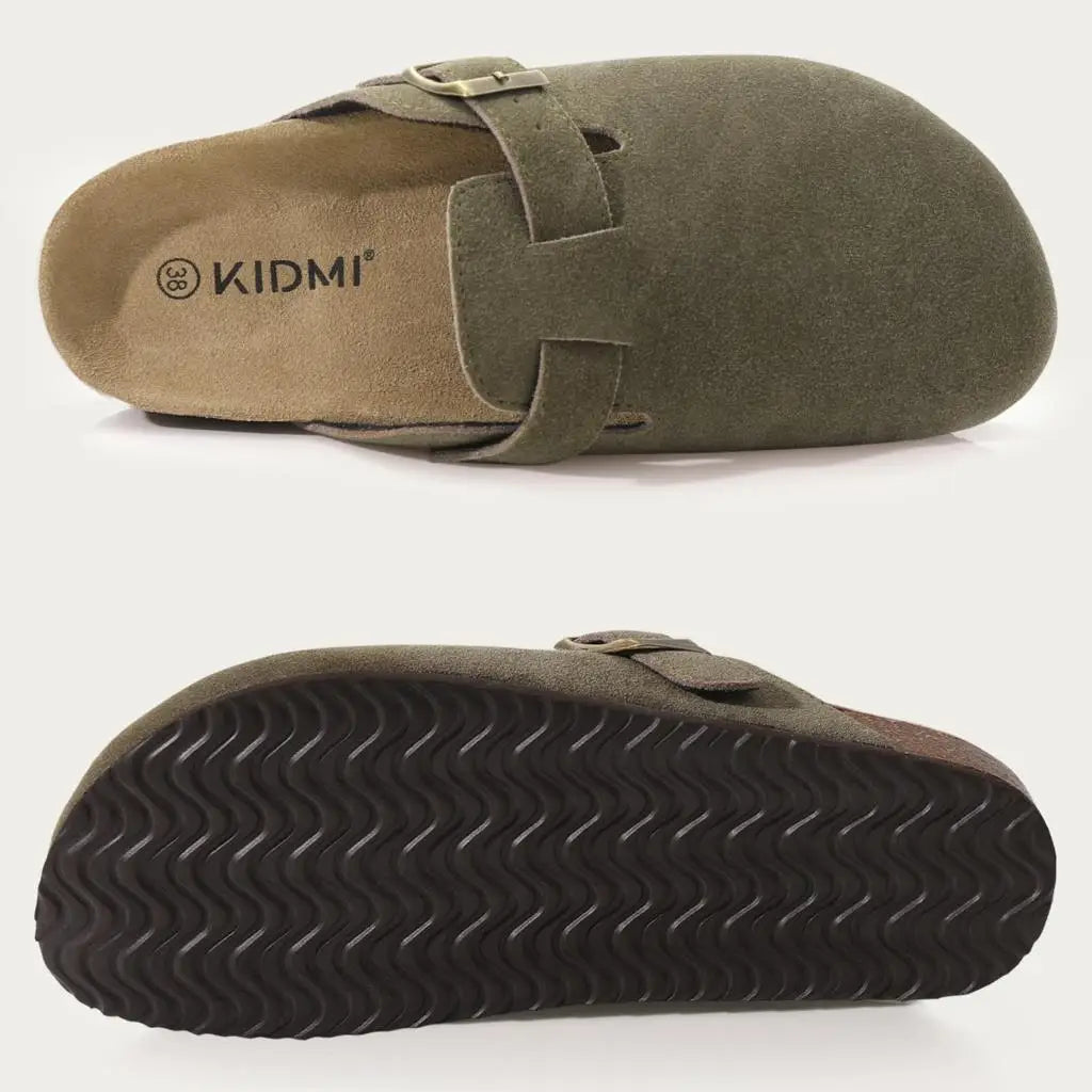 Comwarm Fashion Men's Suede Mules Slippers New Women Clogs Cork Insole Sandals With Arch Support Outdoor Beach Slides Home Shoes