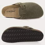 Comwarm Fashion Men's Suede Mules Slippers New Women Clogs Cork Insole Sandals With Arch Support Outdoor Beach Slides Home Shoes