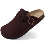 Kidmi Men's Suede Clogs Cork Footbed Clogs for Women Soft Leather Adjustable Buckle Slip-on Potato Shoes Sandals Beach Slippers