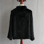 Women Winter Real Rabbit Fur Knitted Coat Female Casual Long Sleeve Genuine Fur Jacket Warm Thick Outwear Femme