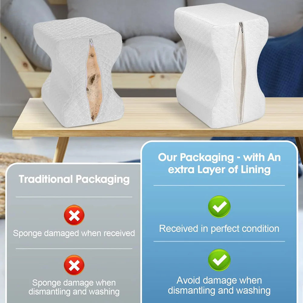 Leg Pillow, Side Pillow, Memory Foam Knee Pillow with Side Sleeping Belt, Leg Knee Pillow with Removable and Washable Cover