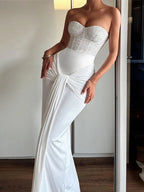 Sisterlinda Sexy Strapless Dress Woman Sequins Patchwork Backless Knot Ribbon Wrap Hip Midnight Prom Party Elegant Long Bodycon