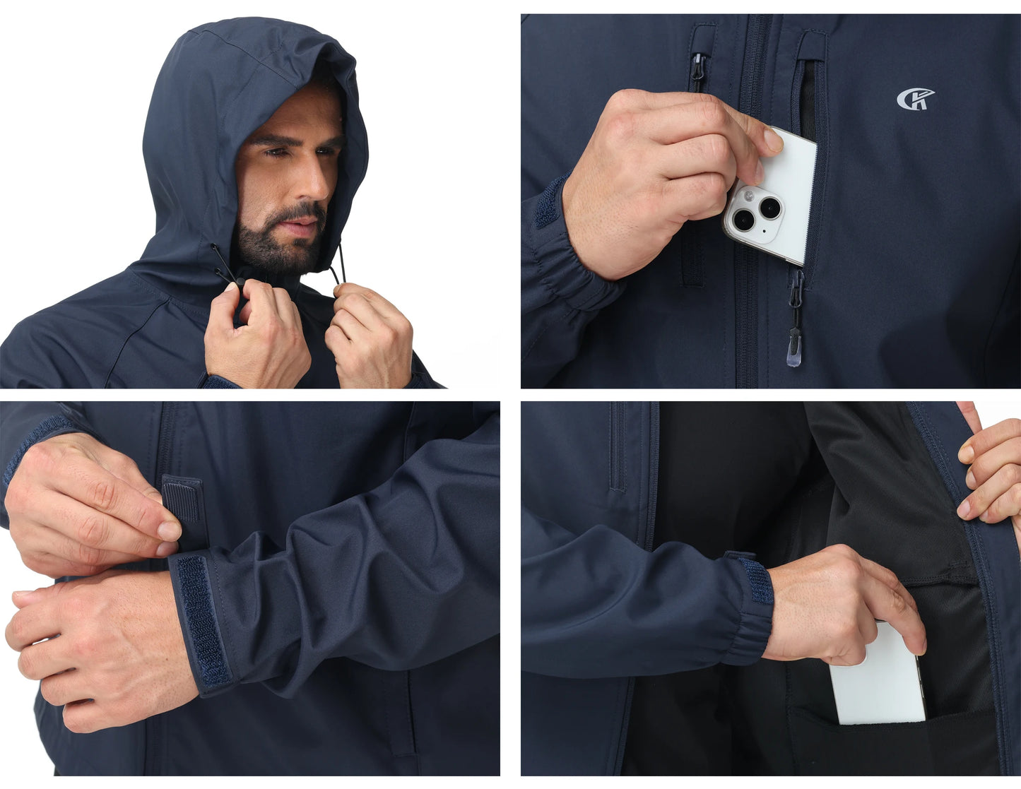 Men's Outdoor Waterproof Windbreak Jacket Lightweight Coat for Camping Hiking Cycling Fishing with Inner Pocket