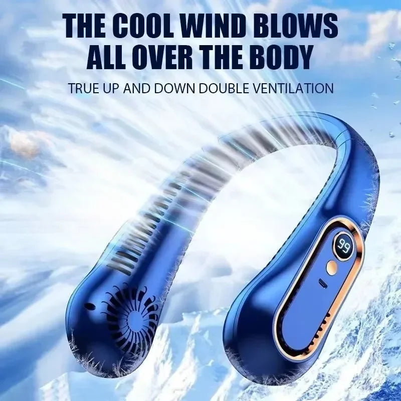 Neck Bladeless Fan Mini Ultra Long Life Portable Lazy Silent Fan Usb Charging Student Sports Office Digital Display Power 5 Gear Main image